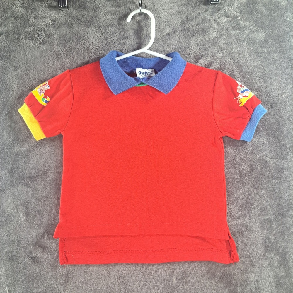 VTG OshKosh Bgosh Baby Boy Colorblock Beach Bear Polo Shirt 6-9M USA Kidcore